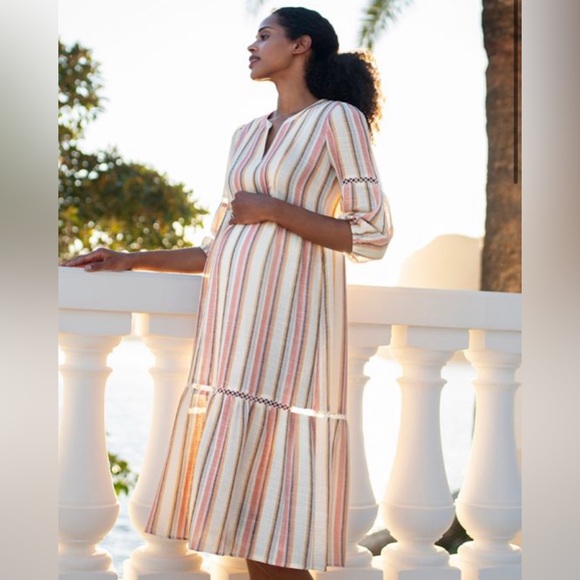 Lace Trim Vintage Stripe Midi Maternity to Nursing Dress, size 6 - Picture 1 of 5